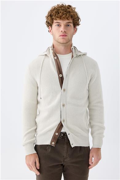 Bej Kapüşonlu Kaşmir Hırka