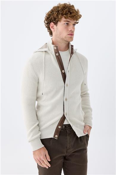 Bej Kapüşonlu Kaşmir Hırka