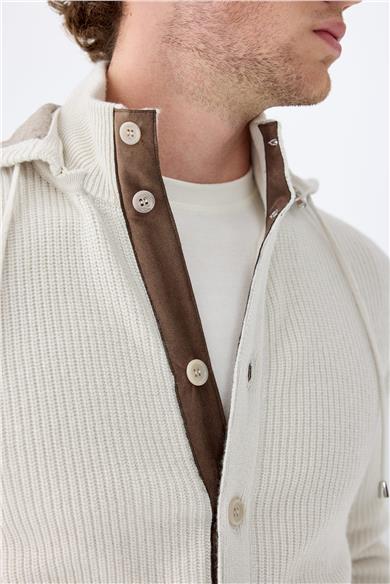 Bej Kapüşonlu Kaşmir Hırka