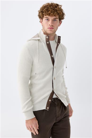 Bej Kapüşonlu Kaşmir Hırka