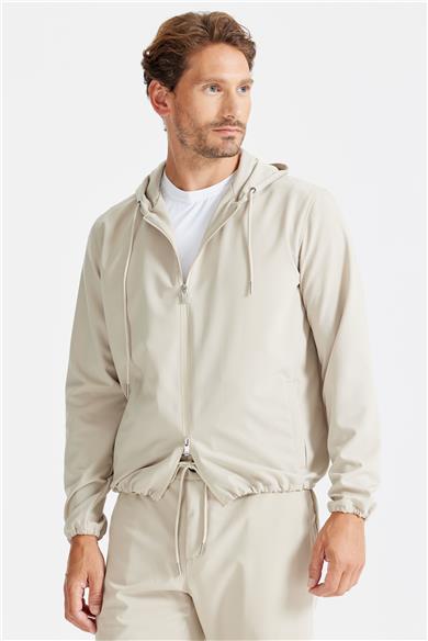 Bej Kapüşonlu Spor Mont