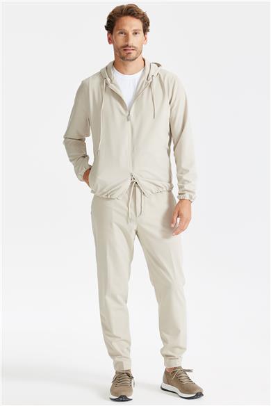 Bej Kapüşonlu Spor Mont