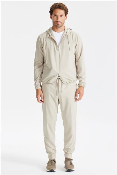 Bej Kapüşonlu Spor Mont