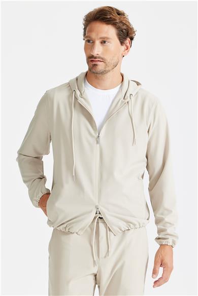 Bej Kapüşonlu Spor Mont