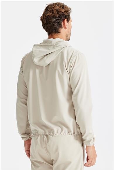 Bej Kapüşonlu Spor Mont