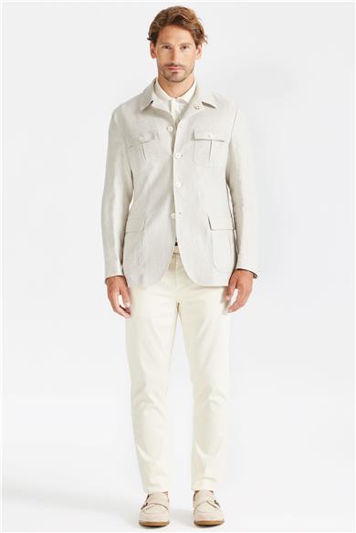 Bej Keten Safari Ceket