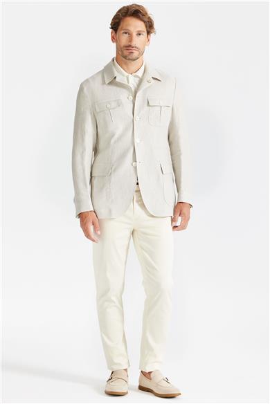 Bej Keten Safari Ceket