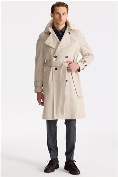 Bej Kruvaze Yün Kaşmir Palto