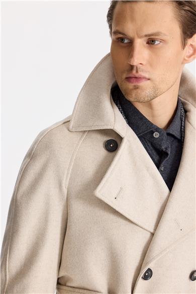 Bej Kruvaze Yün Kaşmir Palto