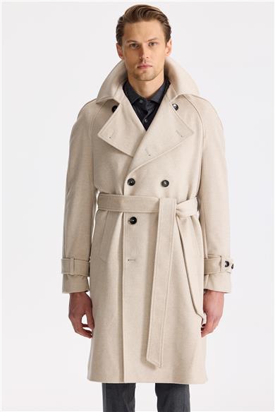 Bej Kruvaze Yün Kaşmir Palto