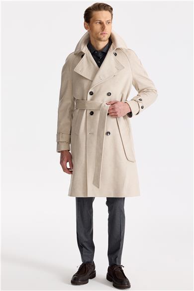 Bej Kruvaze Yün Kaşmir Palto