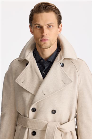 Bej Kruvaze Yün Kaşmir Palto