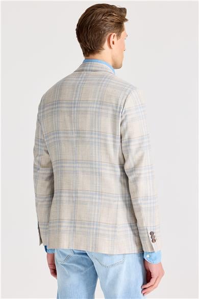 Bej Mavi Yün İpek Keten Ceket