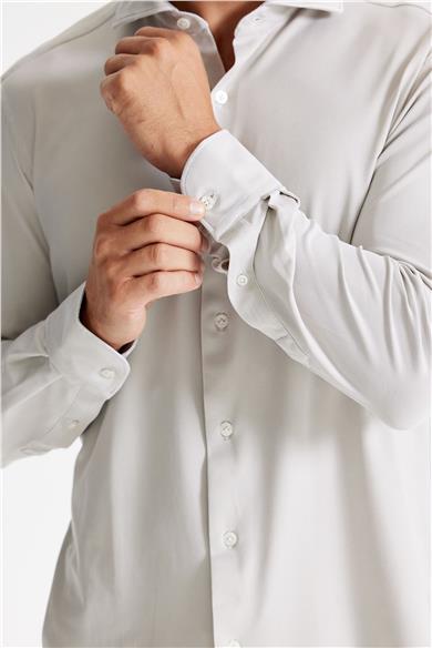 Bej Oxford Teknik Kumaş Gömlek