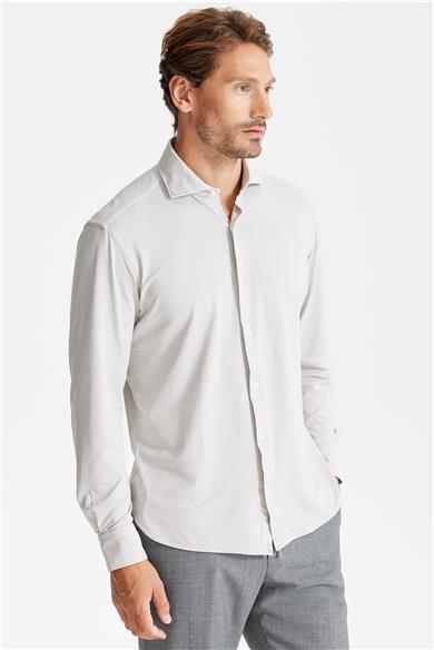 Bej Oxford Teknik Kumaş Gömlek