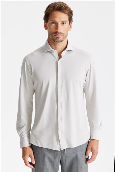 Bej Oxford Teknik Kumaş Gömlek