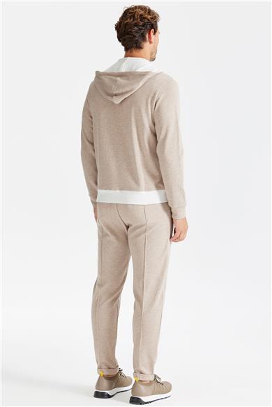 Bej Pamuk Kapüşonlu Eşofman Takımı
