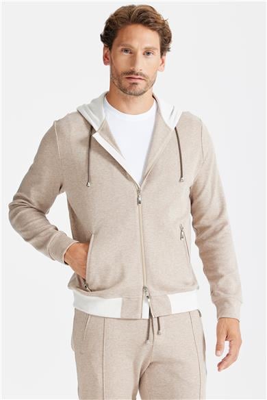 Bej Pamuk Kapüşonlu Eşofman Takımı