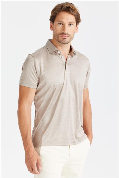 Bej Polo Yaka İpek T-shirt