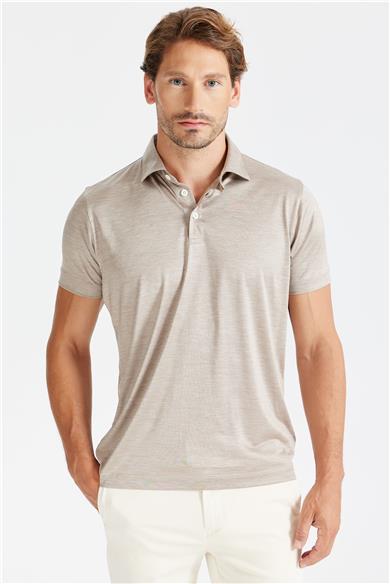 Bej Polo Yaka İpek T-shirt