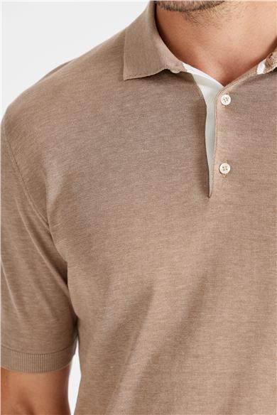 Bej Polo Yaka Pamuk İpek Triko