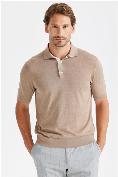 Bej Polo Yaka Pamuk İpek Triko