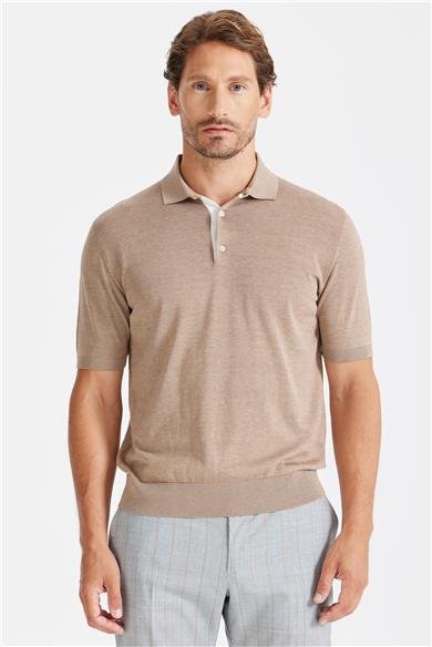Bej Polo Yaka Pamuk İpek Triko