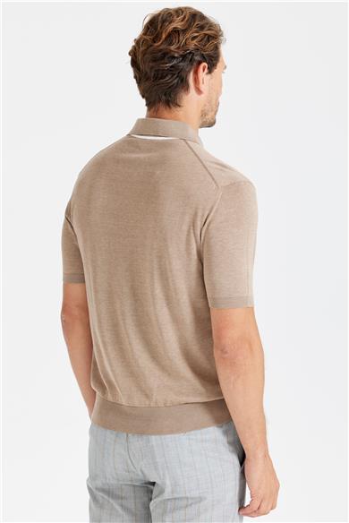 Bej Polo Yaka Pamuk İpek Triko