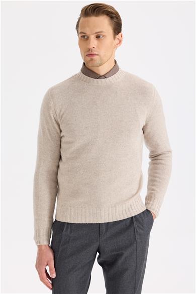 Bej Sıfır Yaka Kaşmir Triko