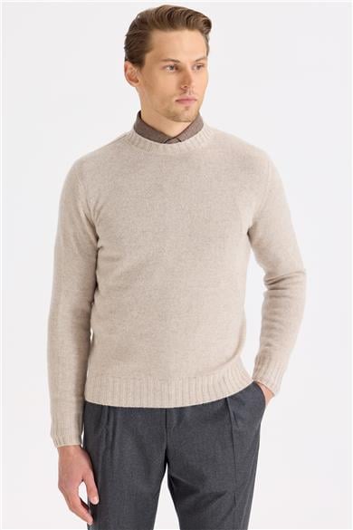 Bej Sıfır Yaka Kaşmir Triko