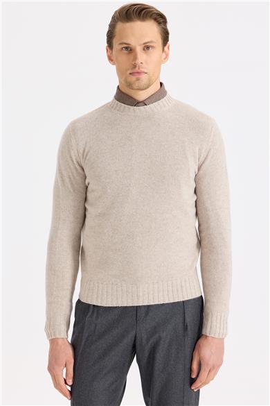 Bej Sıfır Yaka Kaşmir Triko