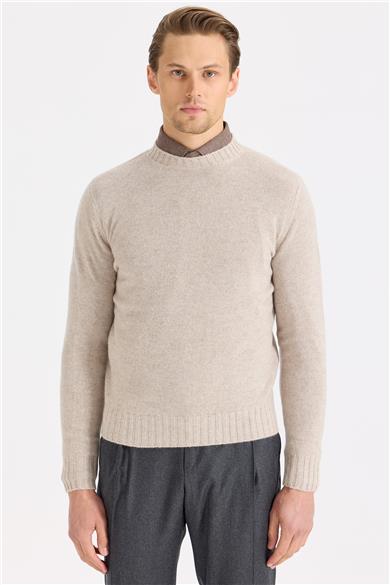 Bej Sıfır Yaka Kaşmir Triko