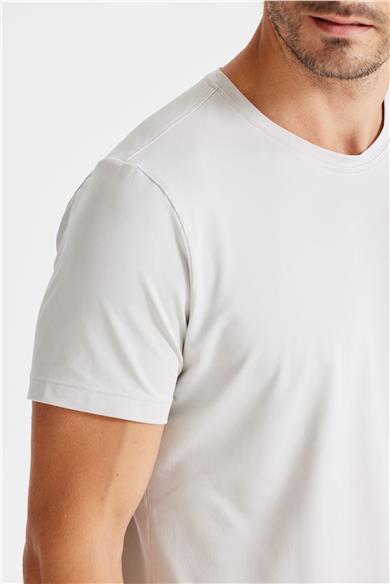 Bej Sıfır Yaka Oxford Teknik Kumaş T-shirt