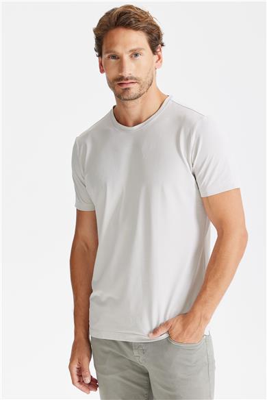 Bej Sıfır Yaka Oxford Teknik Kumaş T-shirt