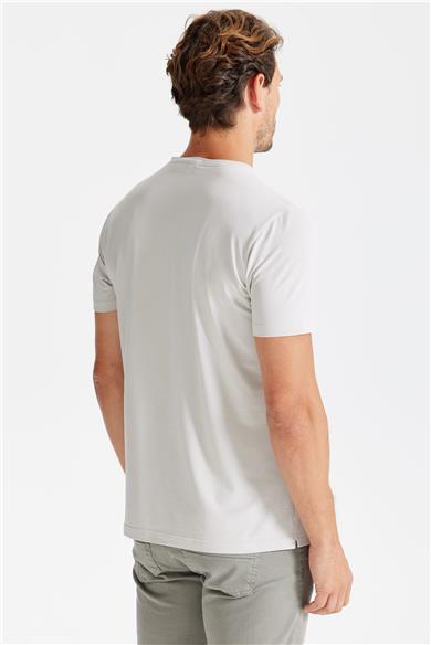 Bej Sıfır Yaka Oxford Teknik Kumaş T-shirt