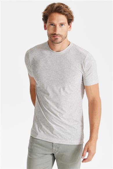 Bej Sıfır Yaka Teknik Kumaş T-shirt