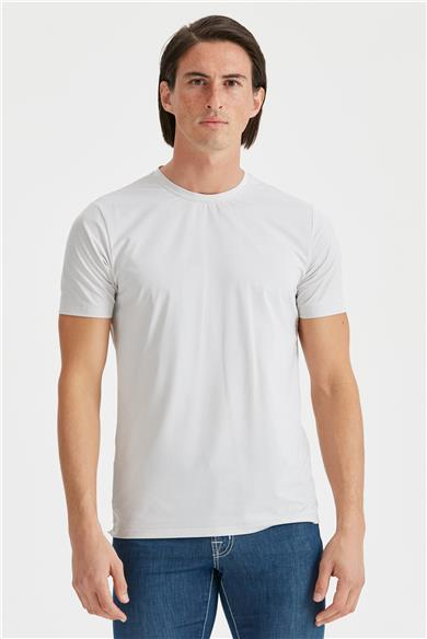 Bej Sıfır Yaka Teknik Kumaş T-shirt