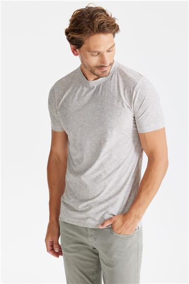 Bej Sıfır Yaka Teknik Kumaş T-shirt