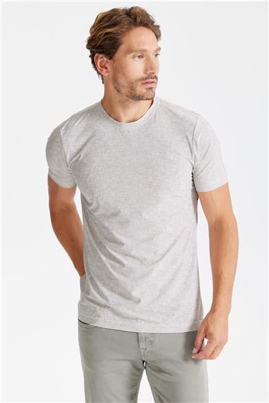 Bej Sıfır Yaka Teknik Kumaş T-shirt