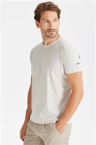 Bej Sıfır Yaka Teknik T-shirt