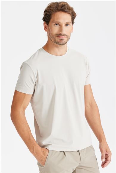 Bej Sıfır Yaka Teknik T-shirt