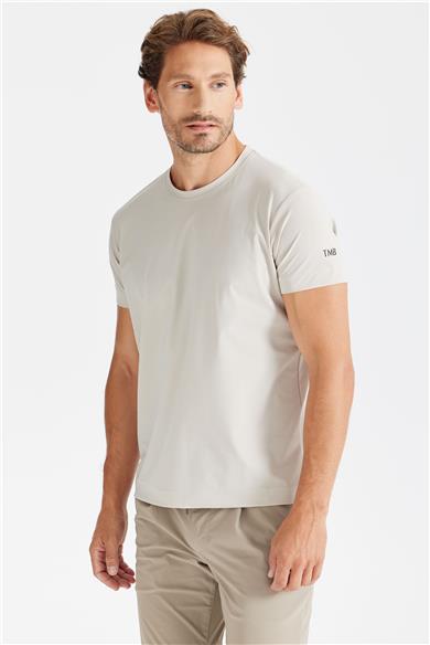 Bej Sıfır Yaka Teknik T-shirt