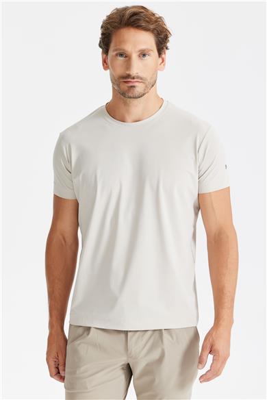 Bej Sıfır Yaka Teknik T-shirt