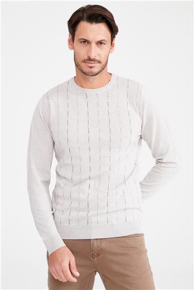 Bej Sıfır Yaka Yün Triko