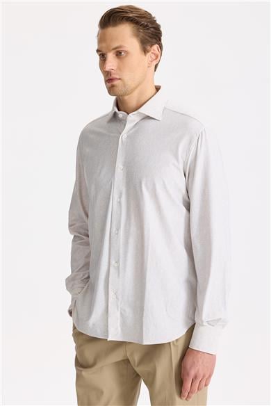 Bej Teknik Kumaş Gömlek