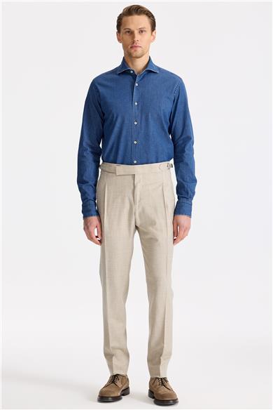 Bej Tokalı Yün Flanel Pantolon