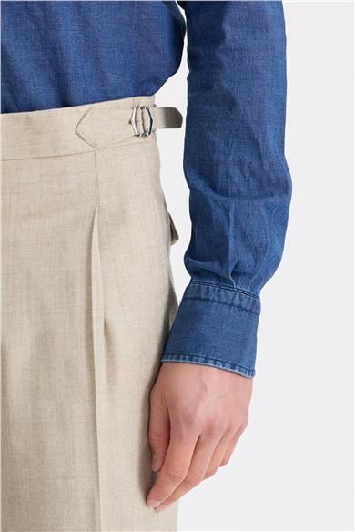 Bej Tokalı Yün Flanel Pantolon