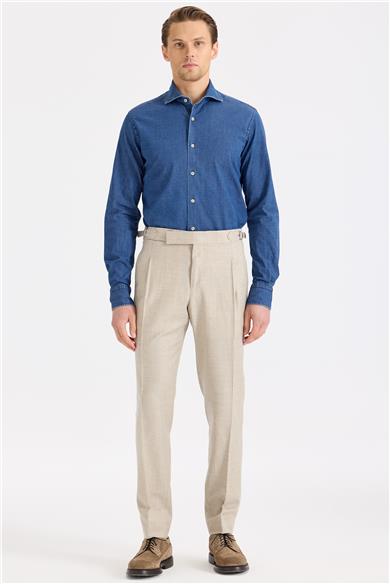 Bej Tokalı Yün Flanel Pantolon