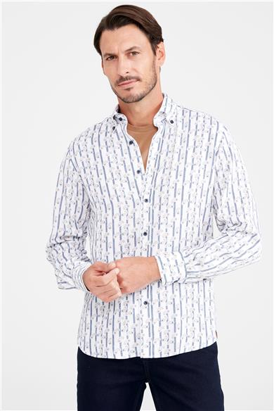 Beyaz Desenli Pamuk Gömlek