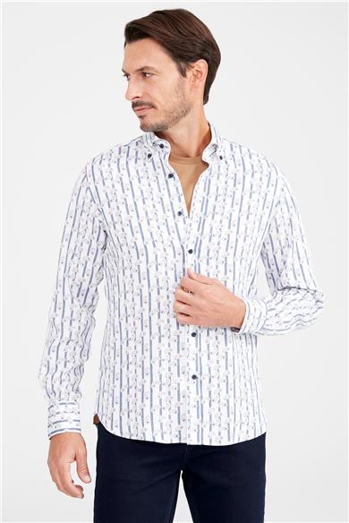 Beyaz Desenli Pamuk Gömlek